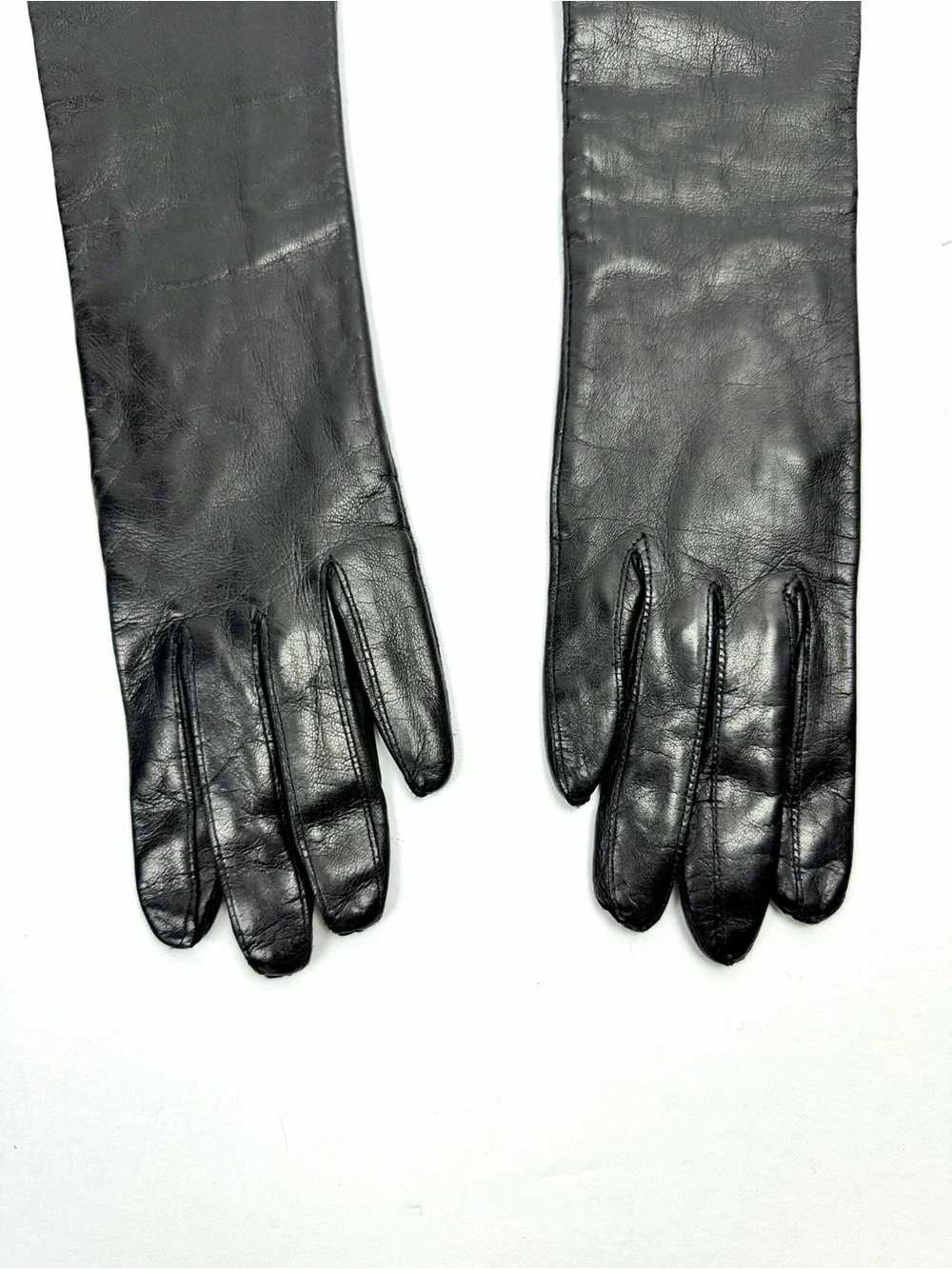 Vintage Black Long Leather Gloves Lined size 6 made in Italy